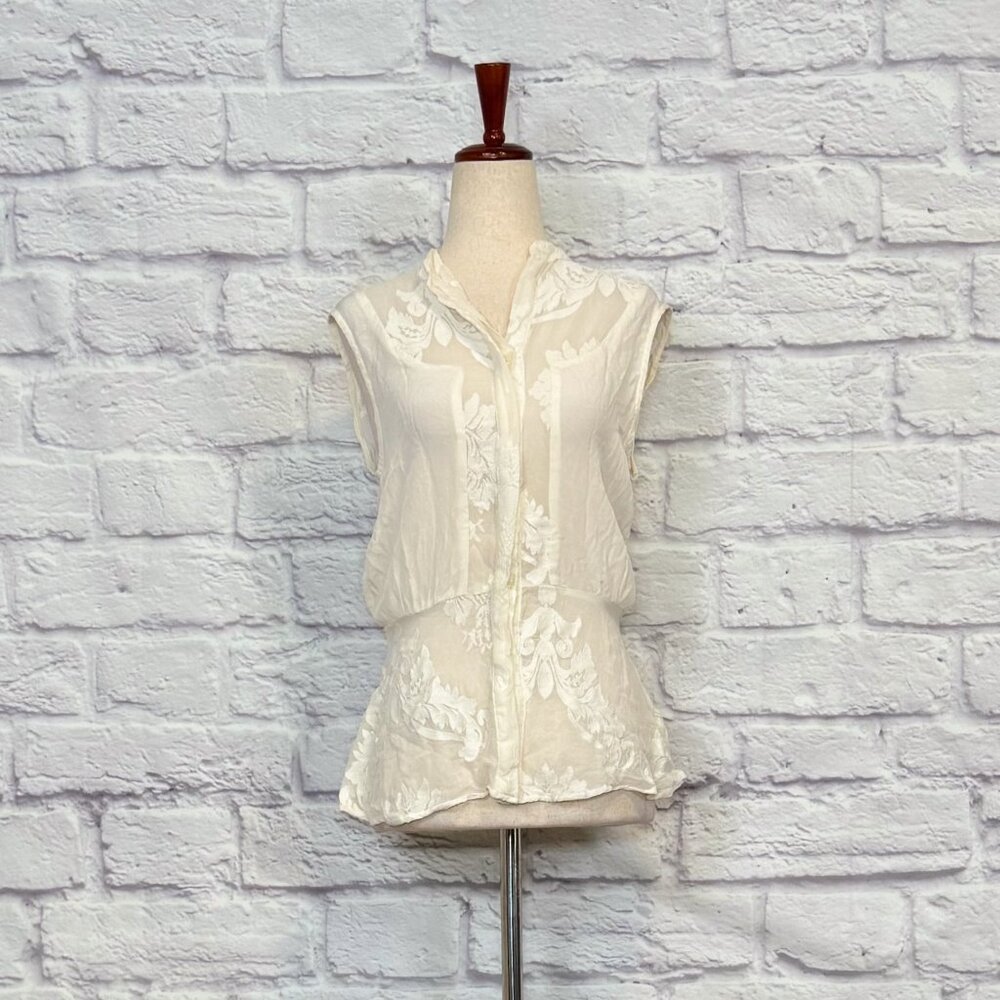 Tt Collection Cream Silk Floral Embroidered Blouse
